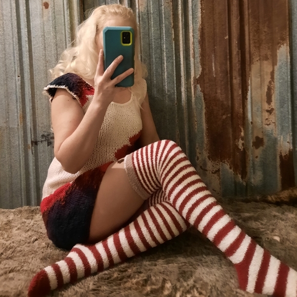 Christmas Reindeer Thigh High Socks with Bells - Picture 6 of 11
